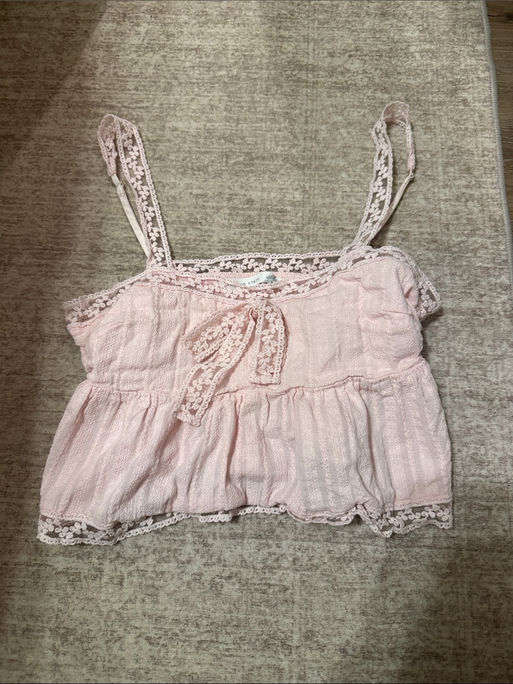 Altar'd State Pale Pink Lace-Trim Peplum Camisole
